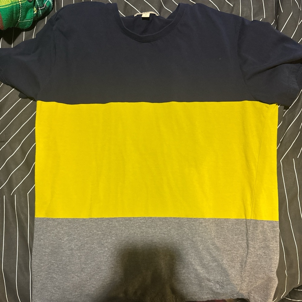 Burberry Men's Shirt - Navy, Yellow, and Gray